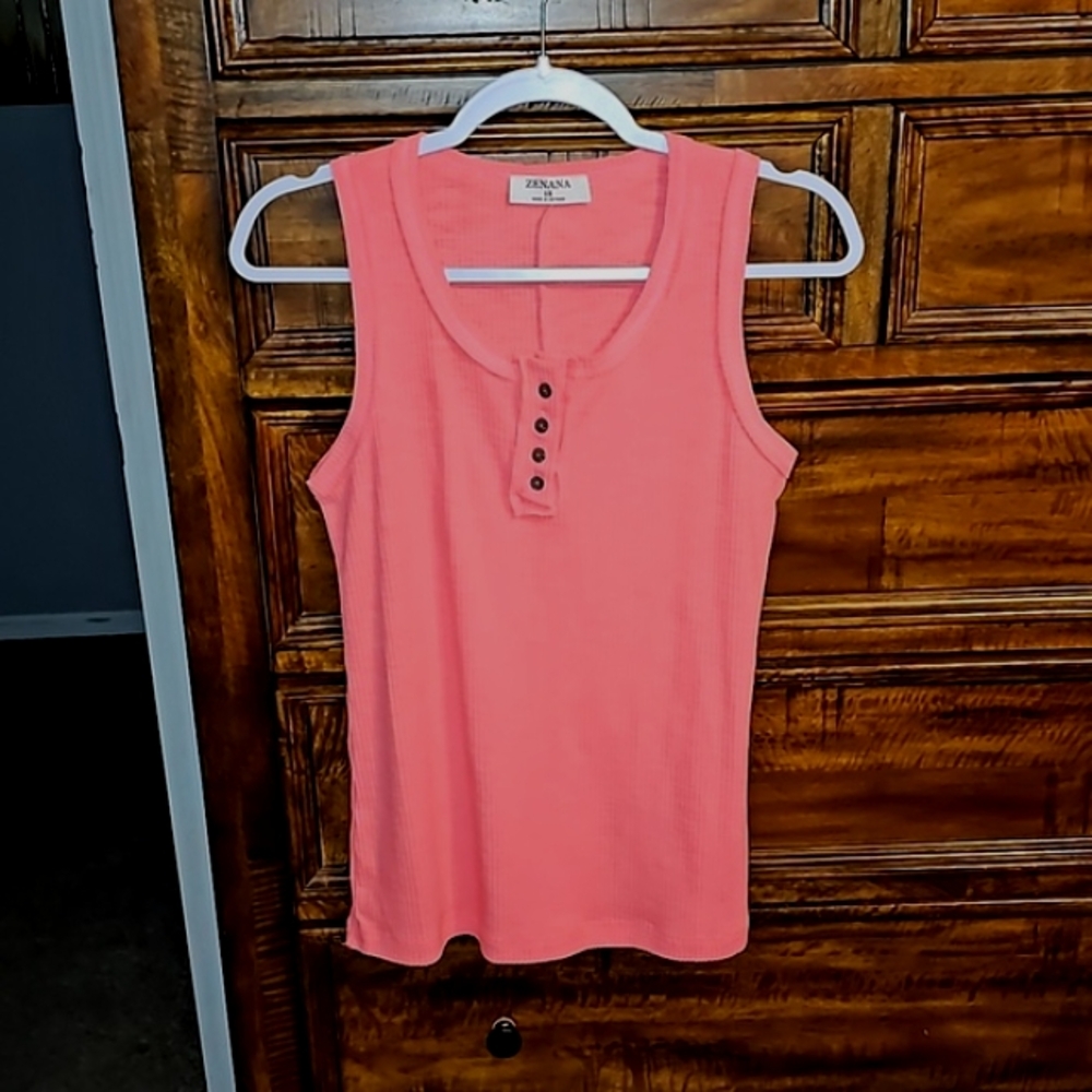 🩷Zenana Womens nwots ribbed 1x tank top. Neon Pink coral🩷